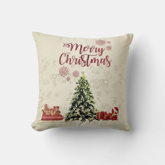 Frohe Weihnachten, Weihnachtsbäume, Geschenke, Sch Kissen (Vorderseite)