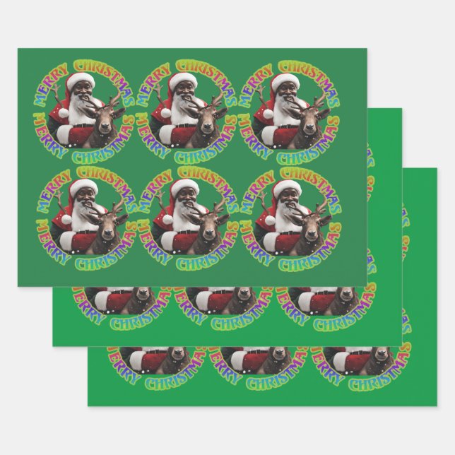 Frohe Weihnachten Weihnachtsfeier Rentier Red Gree Geschenkpapier Set (Set)