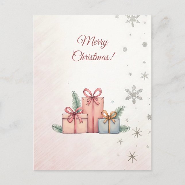 Frohe Weihnachten! Weihnachtsgeschenke,С Weihnacht Feiertagspostkarte (Vorderseite)