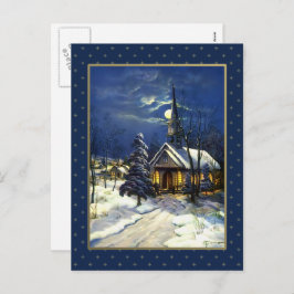 Frohe Weihnachten. Weihnachtskirche Feiertagspostkarte