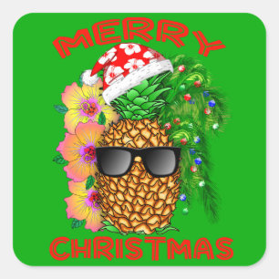 Frohe Weihnachten Weihnachtsmann Ananas Quadratischer Aufkleber