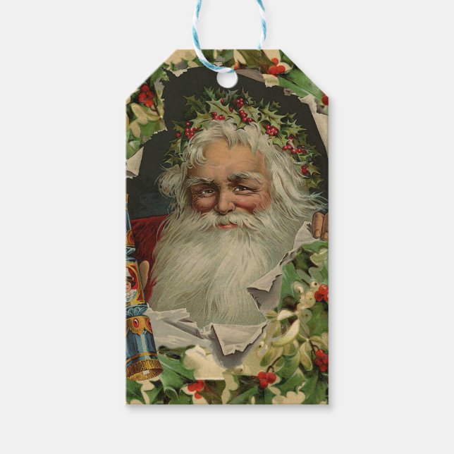 Frohe Weihnachten Weihnachtsmann Antike Klassik Geschenkanhänger (Vorderseite)