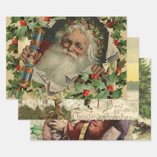Frohe Weihnachten Weihnachtsmann Antike Klassik Geschenkpapier Set (Set)