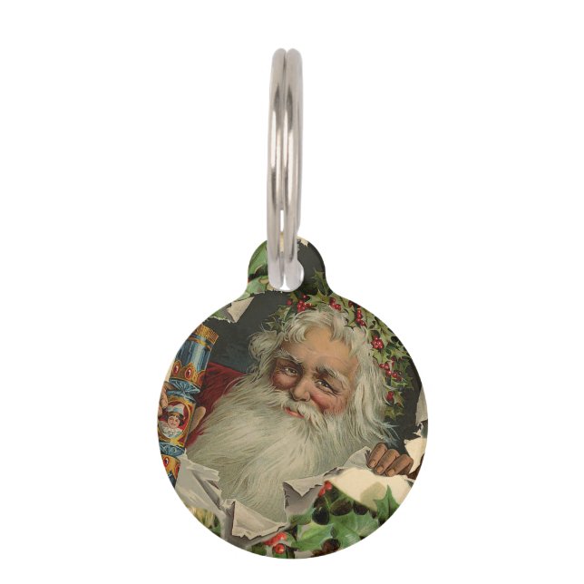 Frohe Weihnachten Weihnachtsmann Antike Klassik Haustiermarke (Vorderseite)