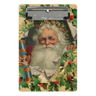 Frohe Weihnachten Weihnachtsmann Antike Klassik Mini Klemmbrett