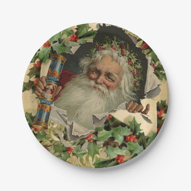 Frohe Weihnachten Weihnachtsmann Antike Klassik Pappteller (Vorderseite)