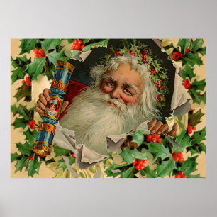 Frohe Weihnachten Weihnachtsmann Antike Klassik Poster