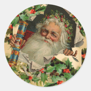 Frohe Weihnachten Weihnachtsmann Antike Klassik Runder Aufkleber