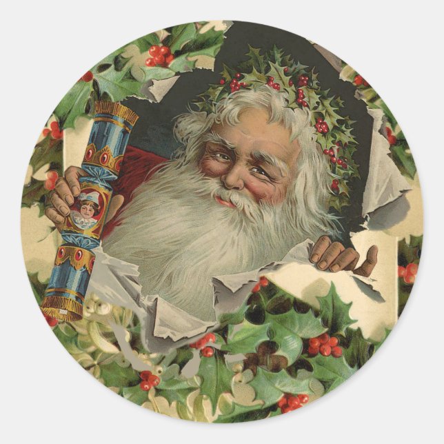 Frohe Weihnachten Weihnachtsmann Antike Klassik Runder Aufkleber (Vorderseite)