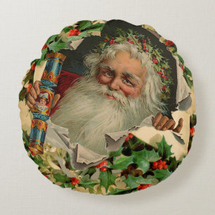 Frohe Weihnachten Weihnachtsmann Antike Klassik Rundes Kissen