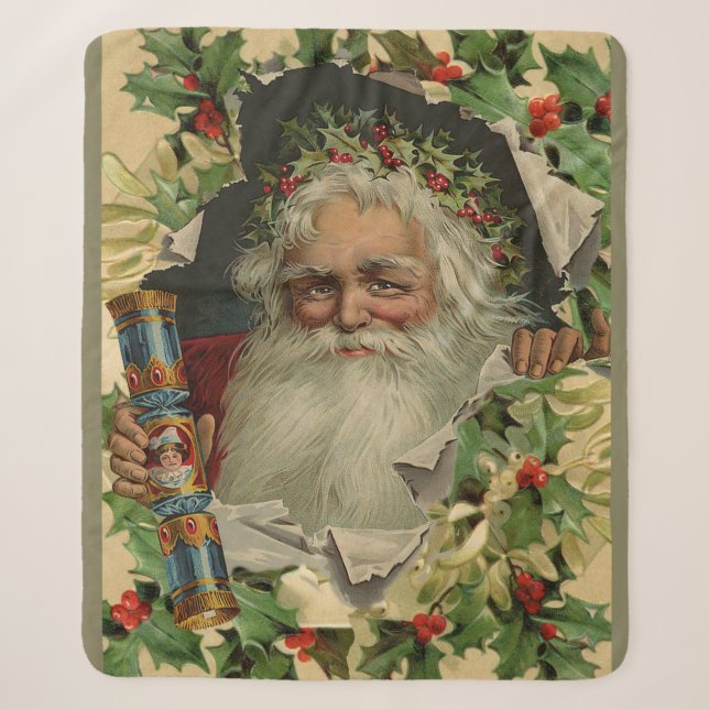 Frohe Weihnachten Weihnachtsmann Antike Klassik Sherpadecke (Vorderseite)