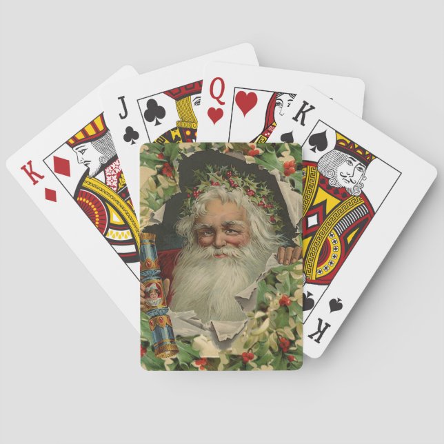 Frohe Weihnachten Weihnachtsmann Antike Klassik Spielkarten (Rückseite)