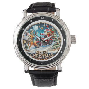Frohe Weihnachten Weihnachtsmann auf Motorrad Armbanduhr