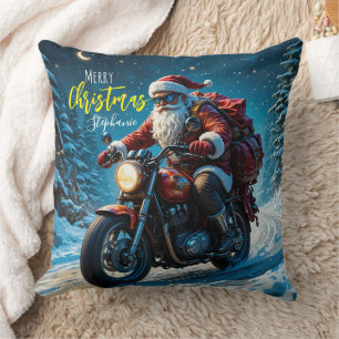 Frohe Weihnachten Weihnachtsmann auf Motorrad Kissen