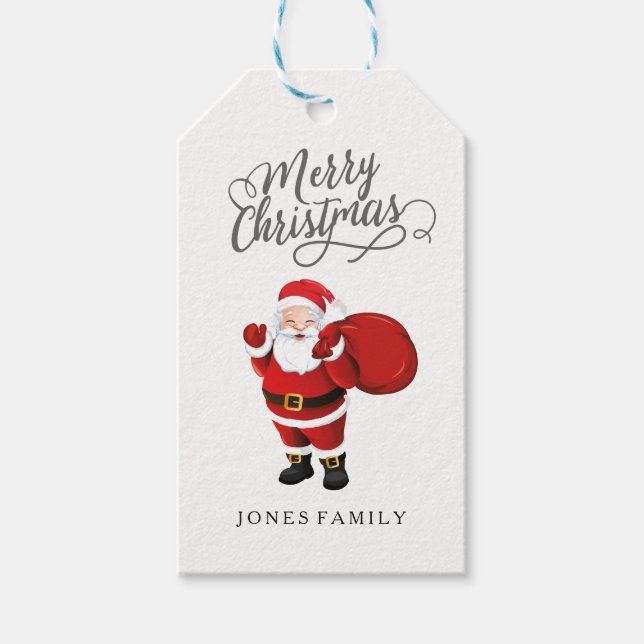 Frohe Weihnachten Weihnachtsmann Familienname Geschenkanhänger (Vorderseite)