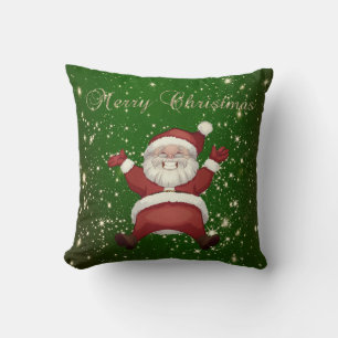 Frohe Weihnachten, Weihnachtsmann, Glitzern, Grün Kissen