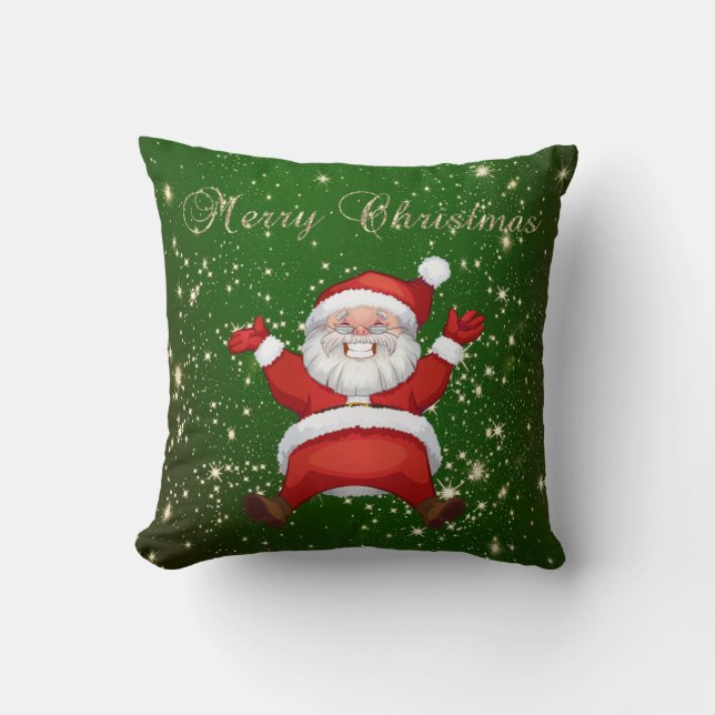 Frohe Weihnachten, Weihnachtsmann, Glitzern, Grün Kissen (Vorderseite)