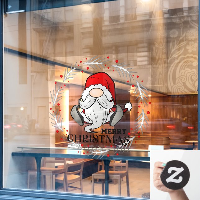 Frohe Weihnachten Weihnachtsmann Gnome Wreath Fensteraufkleber (Café-Fenster)