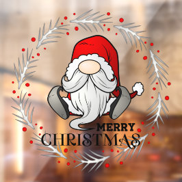 Frohe Weihnachten Weihnachtsmann Gnome Wreath Fensteraufkleber