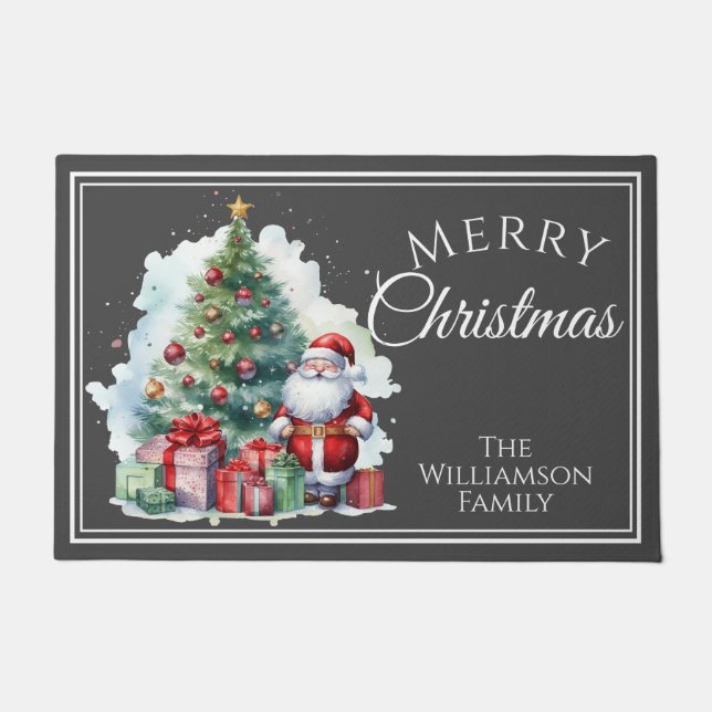 Frohe Weihnachten Weihnachtsmann Gray Fußmatte (Vorderseite)