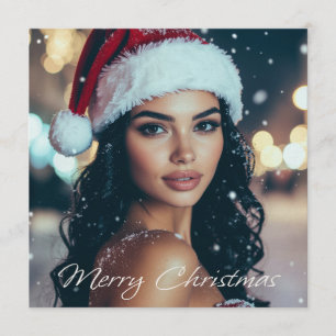 Frohe Weihnachten - Weihnachtsmann Mädchen - Einladung