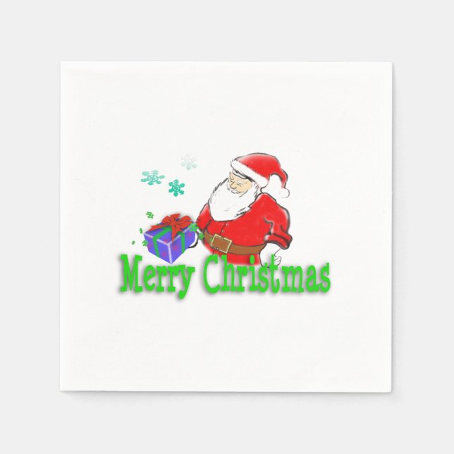 Frohe Weihnachten Weihnachtsmann mit Geschenk Serviette (Vorderseite)