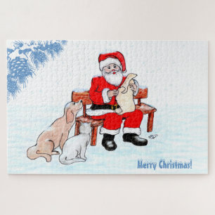 Frohe Weihnachten - Weihnachtsmann mit Katze und H