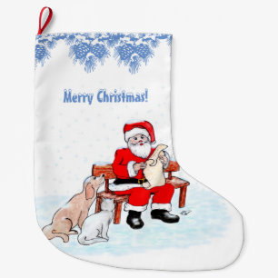 Frohe Weihnachten - Weihnachtsmann mit Katze und H Großer Weihnachtsstrumpf