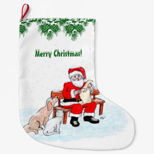 Frohe Weihnachten - Weihnachtsmann mit Katze und H Großer Weihnachtsstrumpf