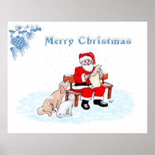 Frohe Weihnachten - Weihnachtsmann mit Katze und H Poster