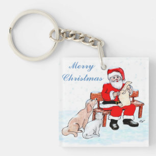 Frohe Weihnachten - Weihnachtsmann mit Katze und H Schlüsselanhänger