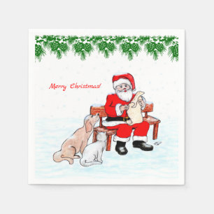 Frohe Weihnachten - Weihnachtsmann mit Katze und H Serviette