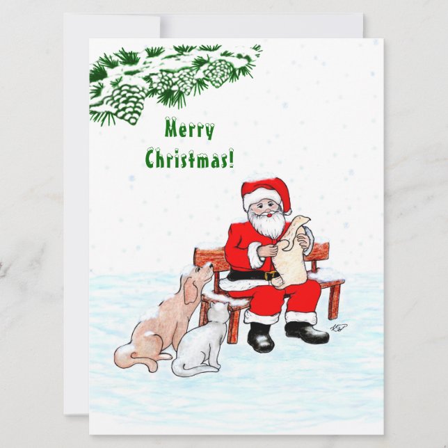 Frohe Weihnachten! Weihnachtsmann mit Katze und Hu (Vorderseite)