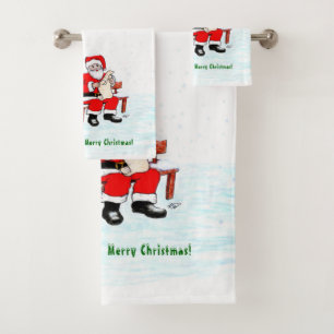 Frohe Weihnachten! Weihnachtsmann mit Katze und Hu Badhandtuch Set