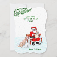 Frohe Weihnachten! Weihnachtsmann mit Katze und Hu