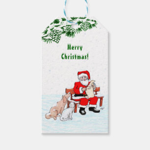 Frohe Weihnachten! Weihnachtsmann mit Katze und Hu Geschenkanhänger