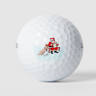 Frohe Weihnachten! Weihnachtsmann mit Katze und Hu Golfball
