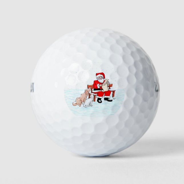 Frohe Weihnachten! Weihnachtsmann mit Katze und Hu Golfball (Vorderseite)