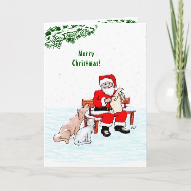 Frohe Weihnachten! Weihnachtsmann mit Katze und Hu Karte (Vorderseite)