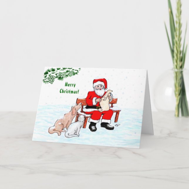 Frohe Weihnachten! Weihnachtsmann mit Katze und Hu Karte (Vorderseite)
