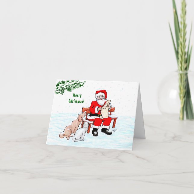 Frohe Weihnachten! Weihnachtsmann mit Katze und Hu Karte (Vorderseite)