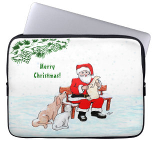Frohe Weihnachten! Weihnachtsmann mit Katze und Hu Laptopschutzhülle