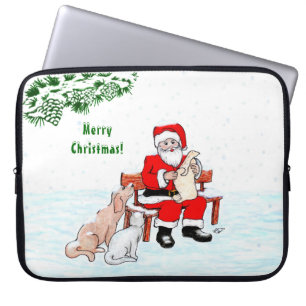 Frohe Weihnachten! Weihnachtsmann mit Katze und Hu Laptopschutzhülle