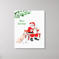 Frohe Weihnachten! Weihnachtsmann mit Katze und Hu