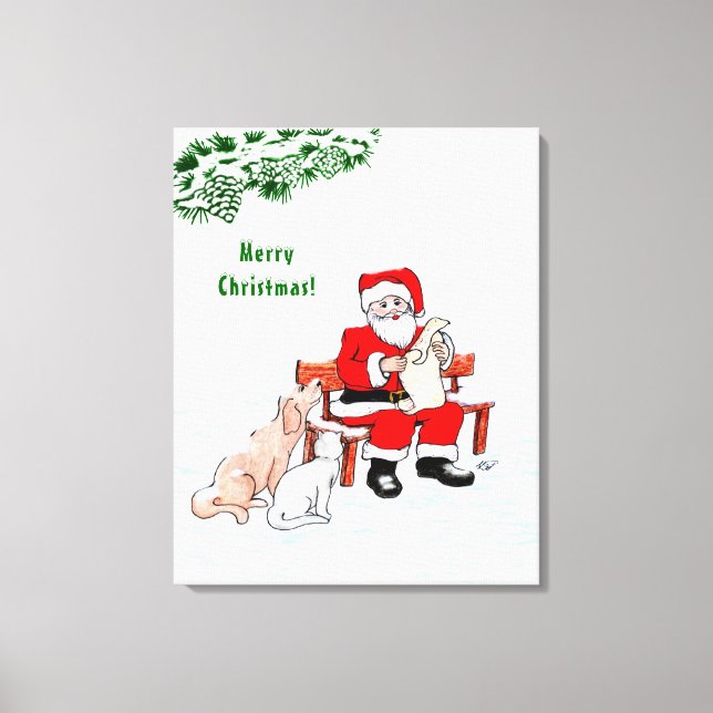 Frohe Weihnachten! Weihnachtsmann mit Katze und Hu Leinwanddruck (Vorderseite)