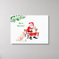 Frohe Weihnachten! Weihnachtsmann mit Katze und Hu