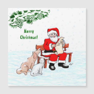 Frohe Weihnachten! Weihnachtsmann mit Katze und Hu Magnetkarte