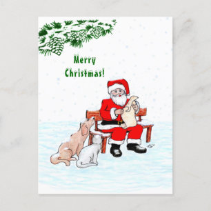Frohe Weihnachten! Weihnachtsmann mit Katze und Hu Postkarte