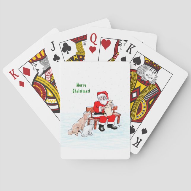 Frohe Weihnachten! Weihnachtsmann mit Katze und Hu Spielkarten (Rückseite)
