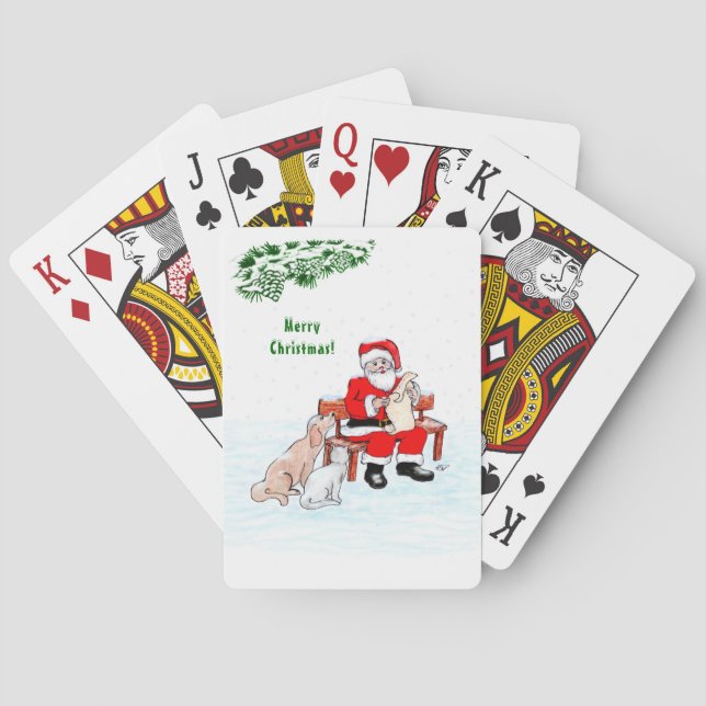 Frohe Weihnachten! Weihnachtsmann mit Katze und Hu Spielkarten (Rückseite)